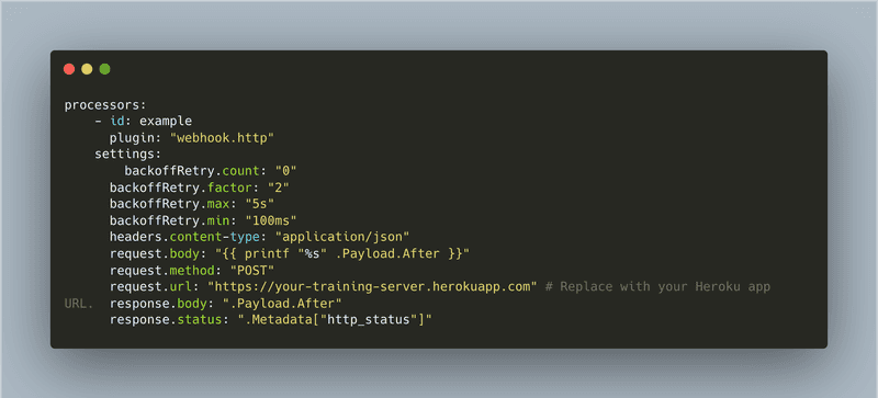 Meroxa http webhook processor yaml to trigger remote training