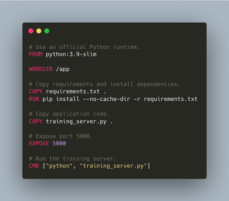 Dockerfile for the training API
