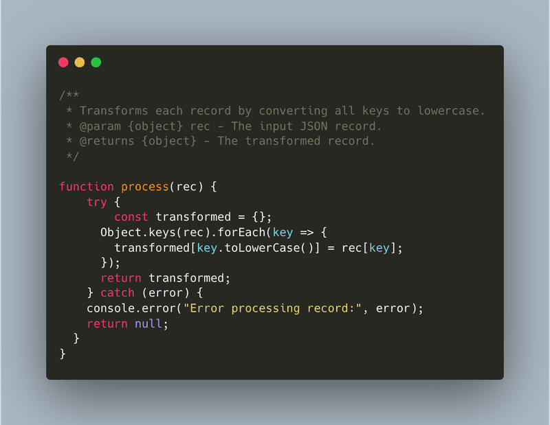 Meroxa custom javascript data transformation processor code