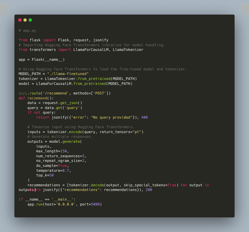 Recommendations API python flask code