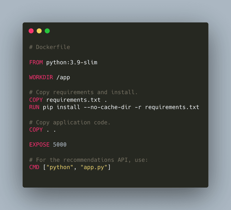 Dockerfile for recommendations API
